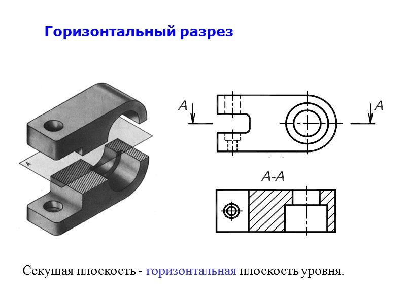 Горизонтальный разрез Секущая плоскость - горизонтальная плоскость уровня.